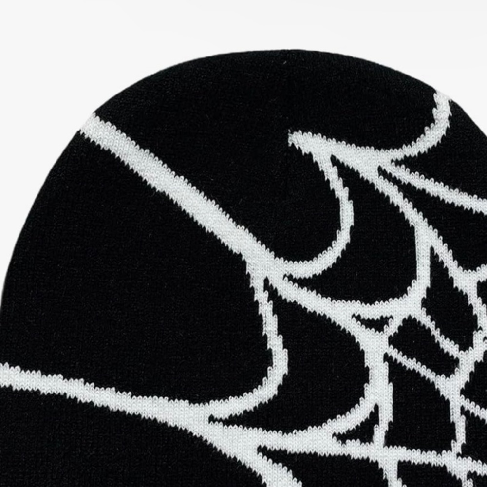 Black Beanie with White Web Design